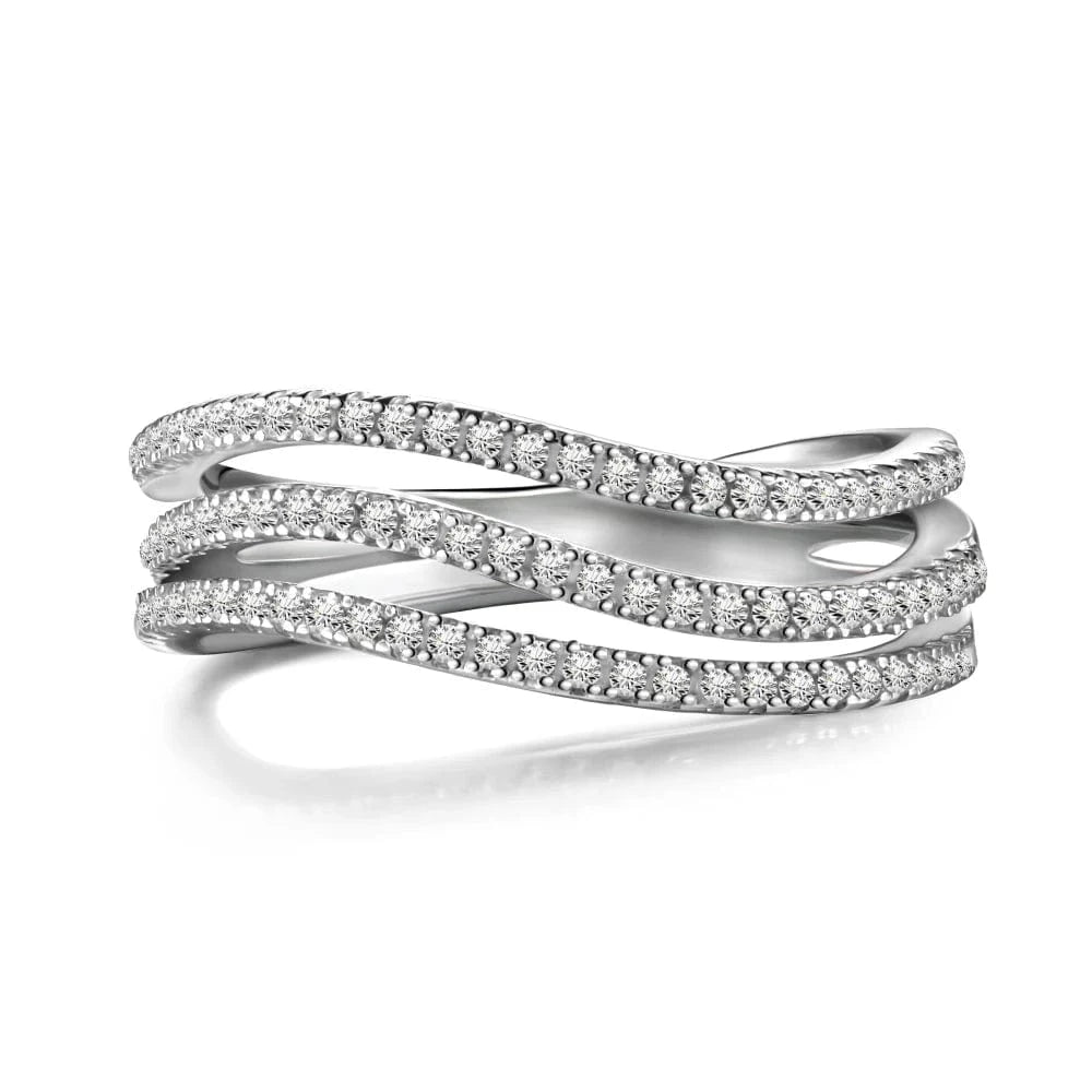 9 / DY120991-S-W-WH Dylam Dazzling Fine Fashion Jewellery Women S925 Silver Rhodium Plated 3-Layer Twisted Wave Simplicity 5A Zirconia Jewelry Rings