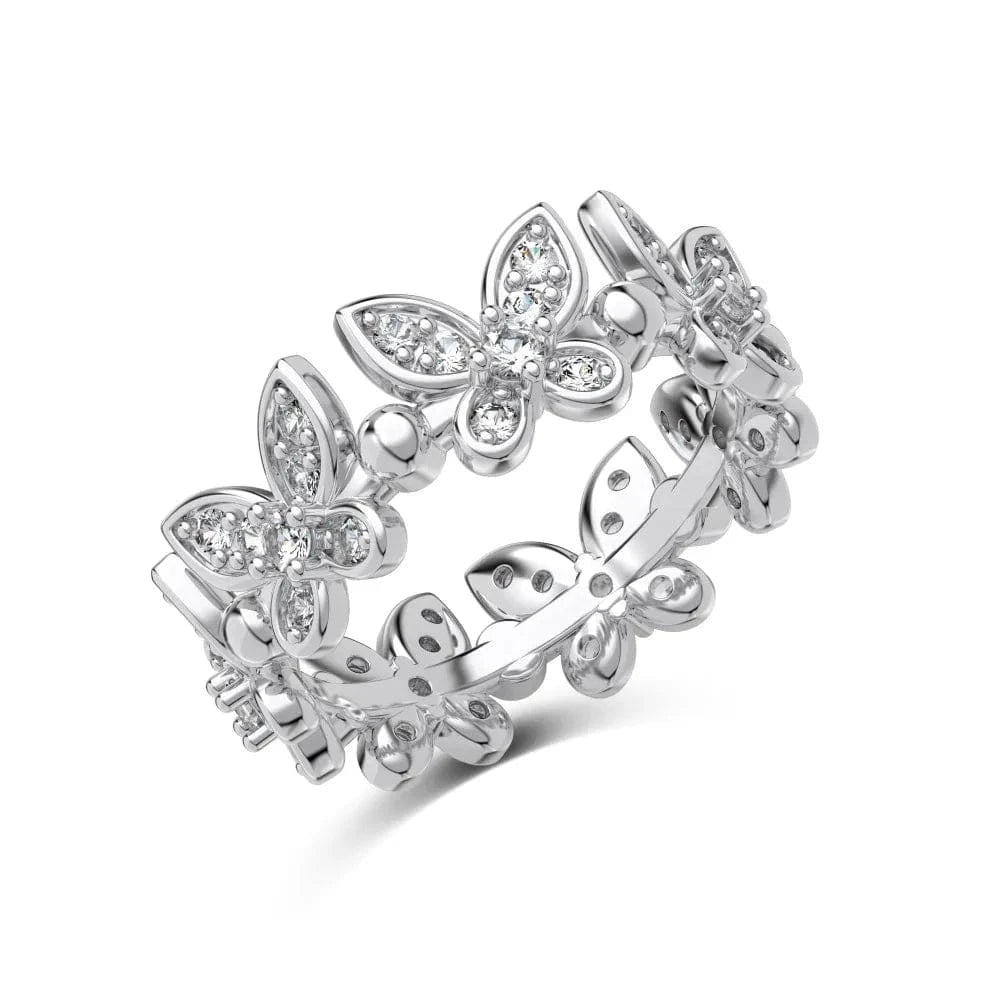 9 / DY121068-S-W-WH Dylam Exquisite Fine Jewelry 925 Sterling Silver Rhodium Plated Fade Free Butterfly Shape Style 5A Zirconia Women Rings