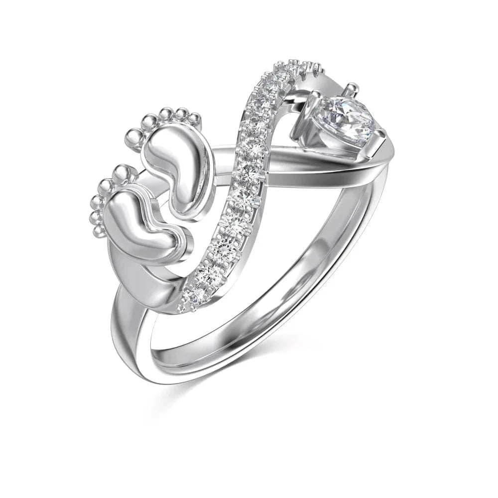 9 / DY121070-S-W-WH Dylam Best Mother's Day Gift Statement Feet Print Love Heart Shape Eternity Band Infinity S925 Silver 5A Cubic Zirconia Rings