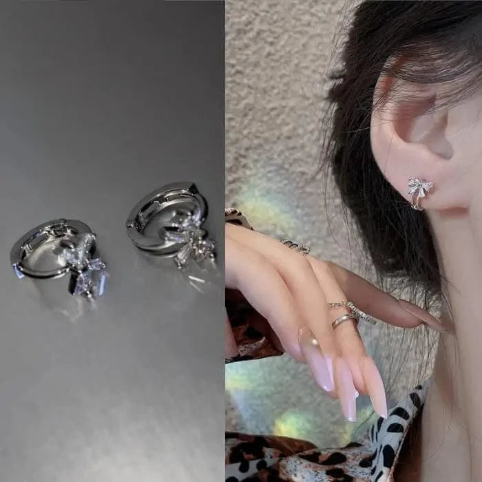 9-E3146 Crystal Long Chain Earrings 925 Silver Needle Butterfly Jewelry Women Fashion Pearl Flower Cluster Earrings