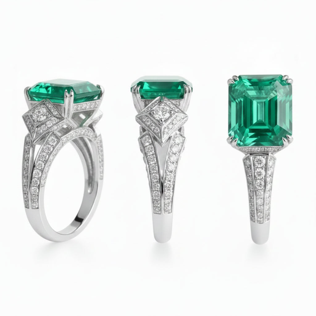 9 / green Messi jewelry Asscher cut moissanite diamond engagement 18k white gold 4Ct gold ring price