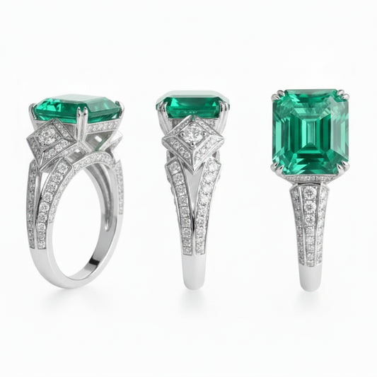 9 / green Messi jewelry Asscher cut moissanite diamond engagement 18k white gold 4Ct gold ring price
