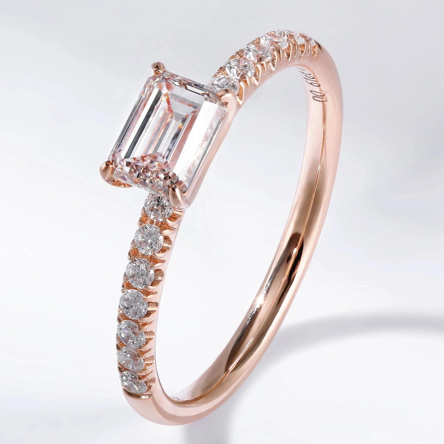 9 / Rose Gold Hailer D color 0.7ct emerald shape vvs grade cvd diamond rings jewelry women 18k gold for wedding