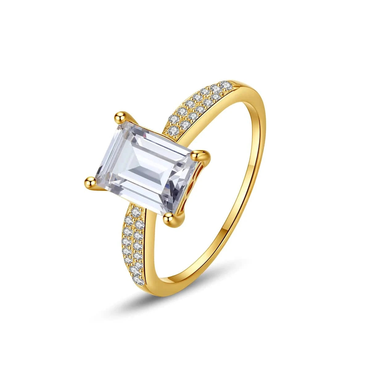 9 / SR21040639 CZCITY Dainty Gold Unique Silver Lady 925 Trendy Cz Zircon Finger Golden Big Korean Emerald Cut Square Stone Ring