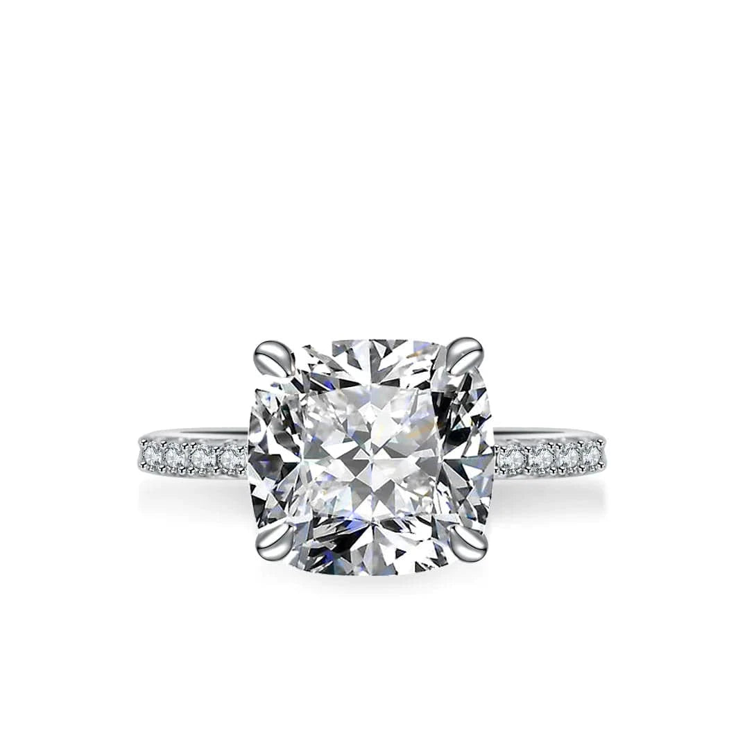 9 / White Hoyon 4ct Cushion Cut Ring Rhoudium Plated Cluster Setting Ring 925 Sterling Silver VVS Moissanite Ring Diamond Jewelry