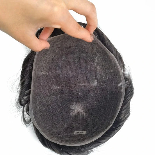 90% Density Full Swiss Lace Real Human Remy Hair Men Toupee With Knots Good Bleached