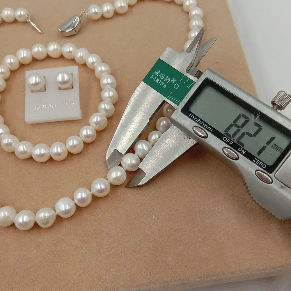 925 silver earring good luster pearl set Freshwater Pearl Jewelry Set for wedding Factory Price,wholesale 8 mm AA potato pearl