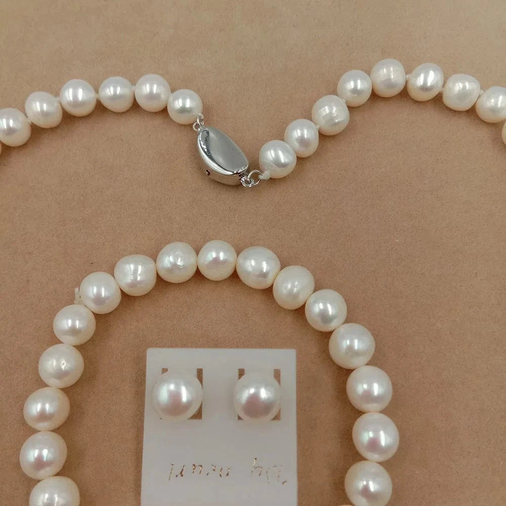 925 silver earring good luster pearl set Freshwater Pearl Jewelry Set for wedding Factory Price,wholesale 8 mm AA potato pearl