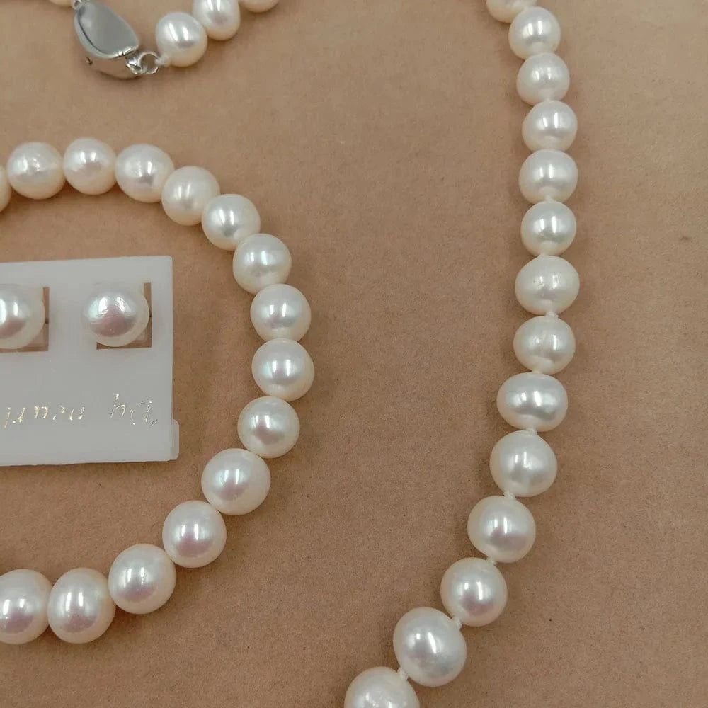 925 silver earring good luster pearl set Freshwater Pearl Jewelry Set for wedding Factory Price,wholesale 8 mm AA potato pearl