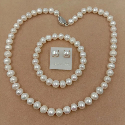 925 silver earring good luster pearl set Freshwater Pearl Jewelry Set for wedding Factory Price,wholesale 8 mm AA potato pearl