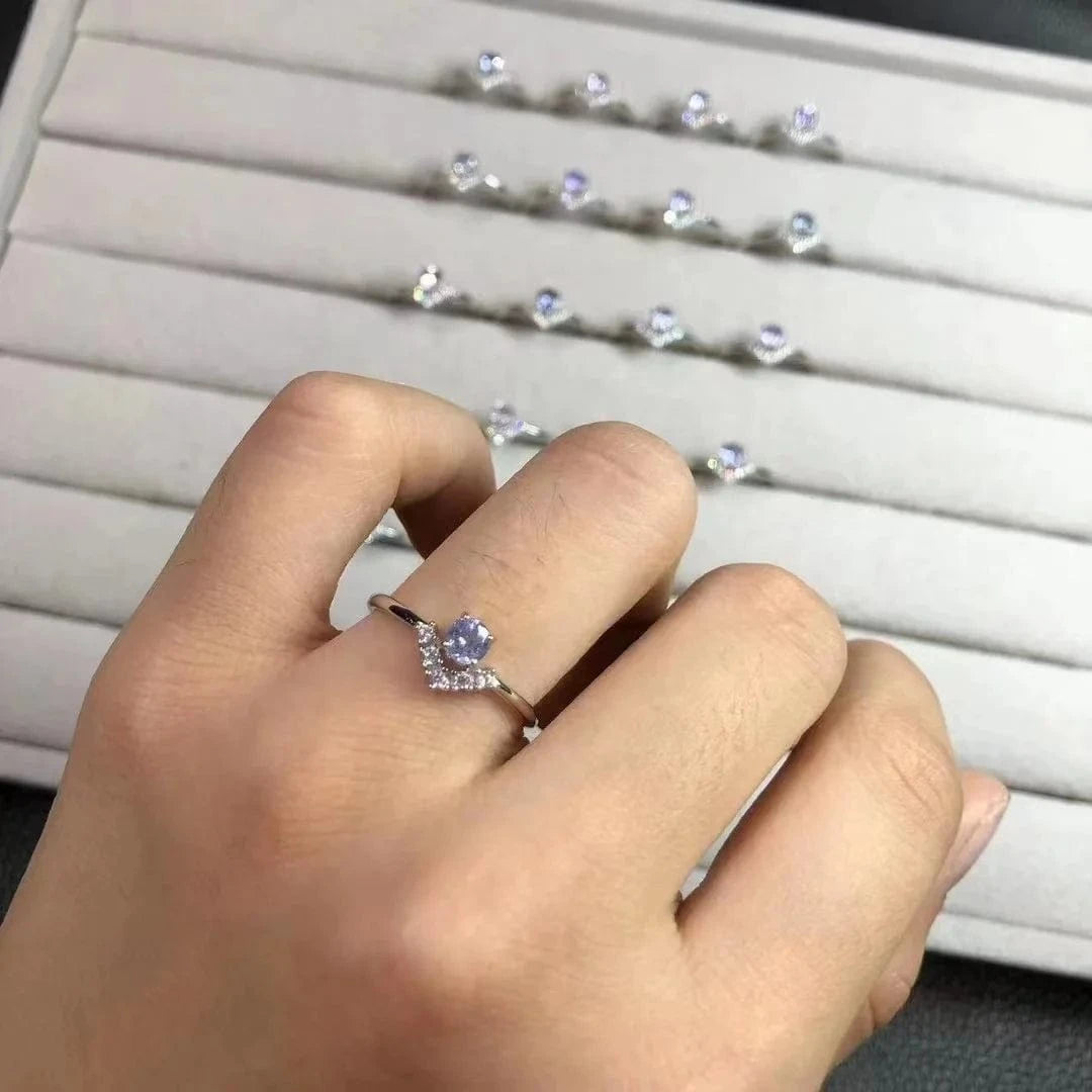 925 Sterling Silver Fashion Healing Stones Crystal Jewelry Natural faceted tanzanite  Ring