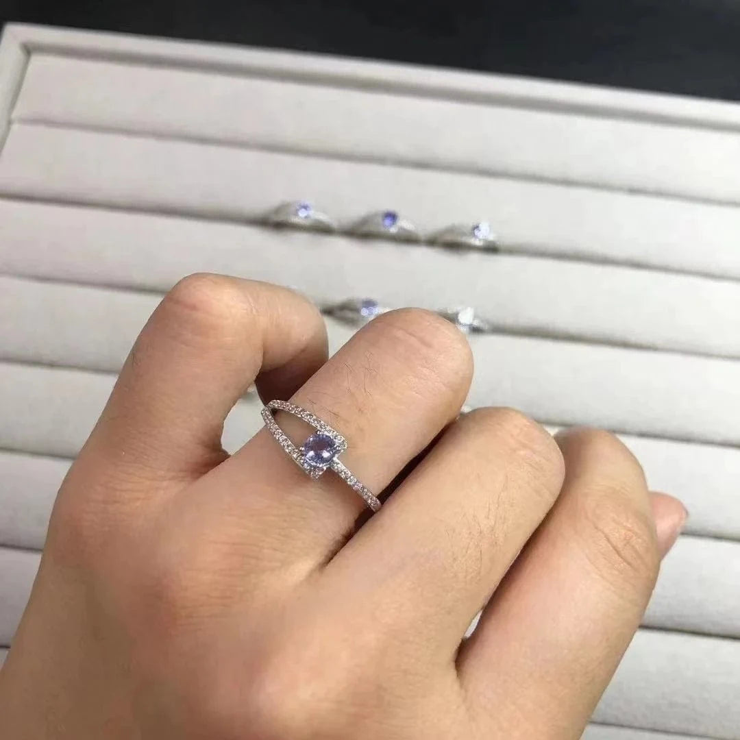 925 Sterling Silver Fashion Healing Stones Crystal Jewelry Natural faceted tanzanite  Ring