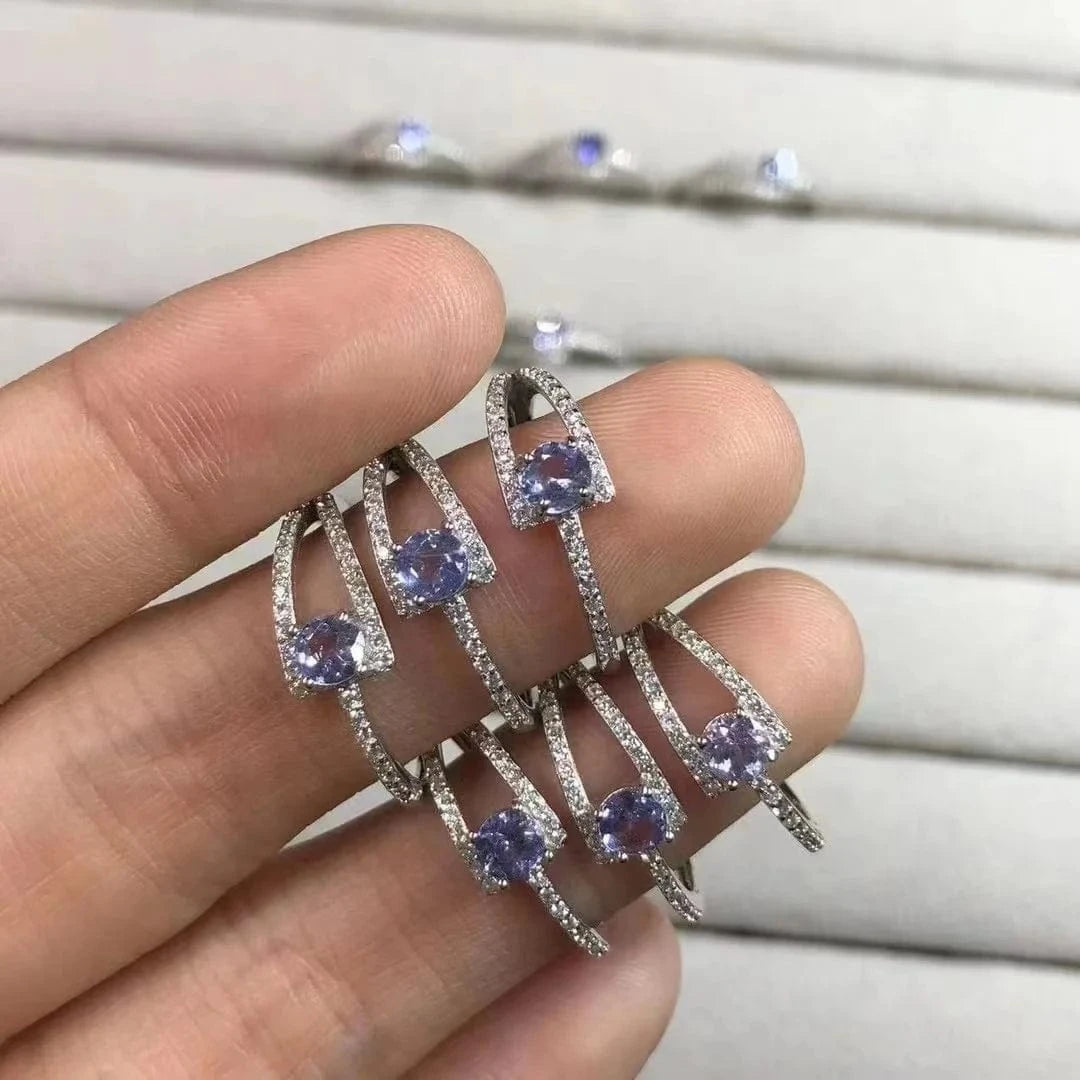 925 Sterling Silver Fashion Healing Stones Crystal Jewelry Natural faceted tanzanite  Ring