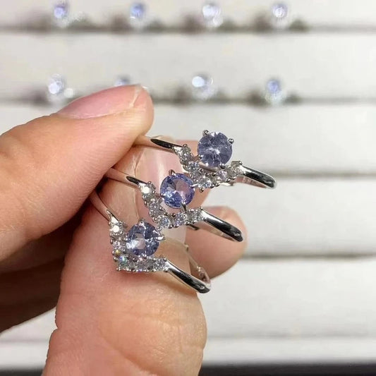 925 Sterling Silver Fashion Healing Stones Crystal Jewelry Natural faceted tanzanite  Ring