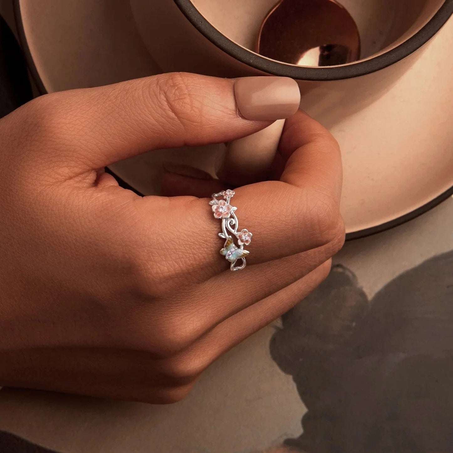 925 Sterling Silver Fashion Jewelry Sets Fine Jewelry Making Wholesale Blossom Cherry Butterfly&Kingfisher Stud Earring&Ring Set