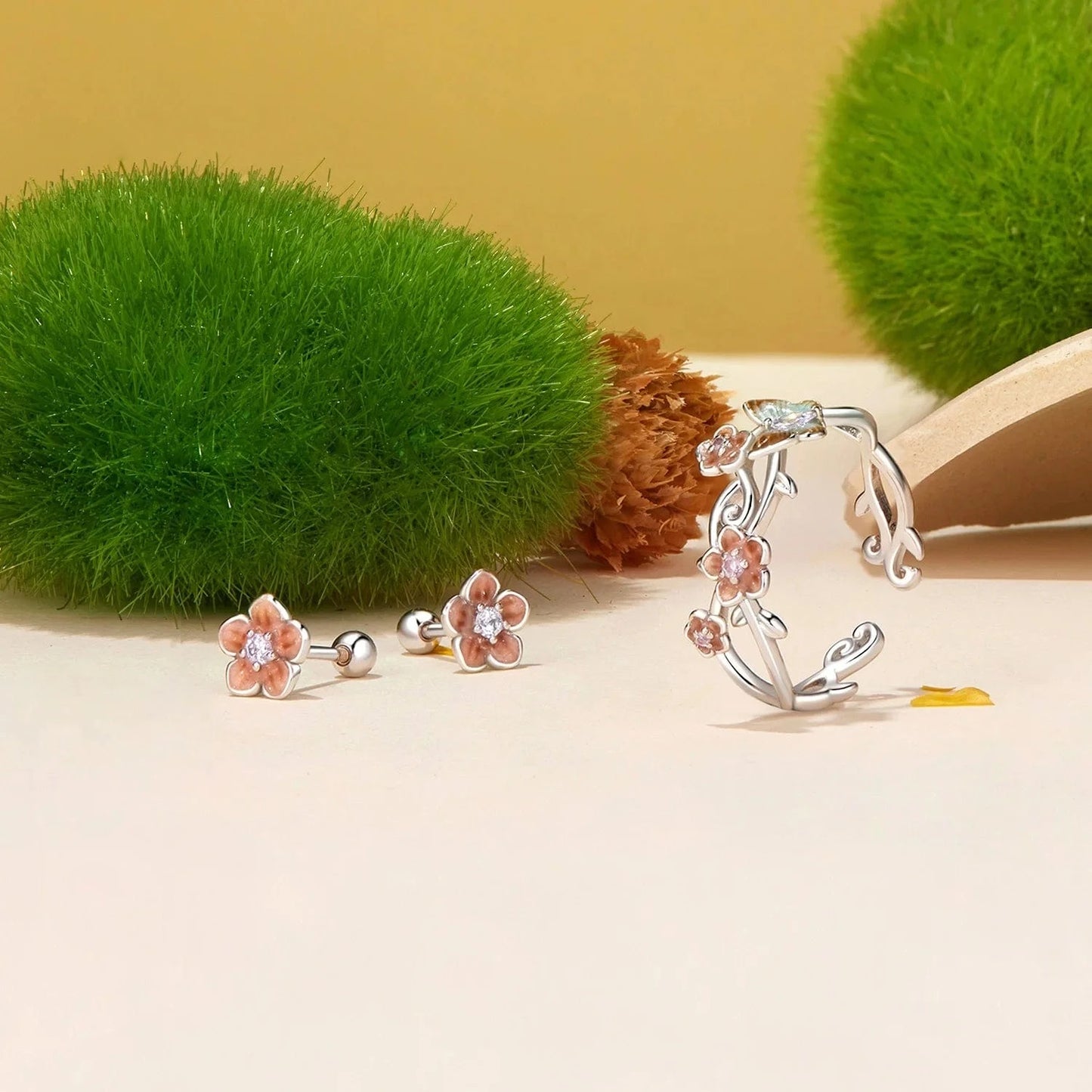 925 Sterling Silver Fashion Jewelry Sets Fine Jewelry Making Wholesale Blossom Cherry Butterfly&Kingfisher Stud Earring&Ring Set