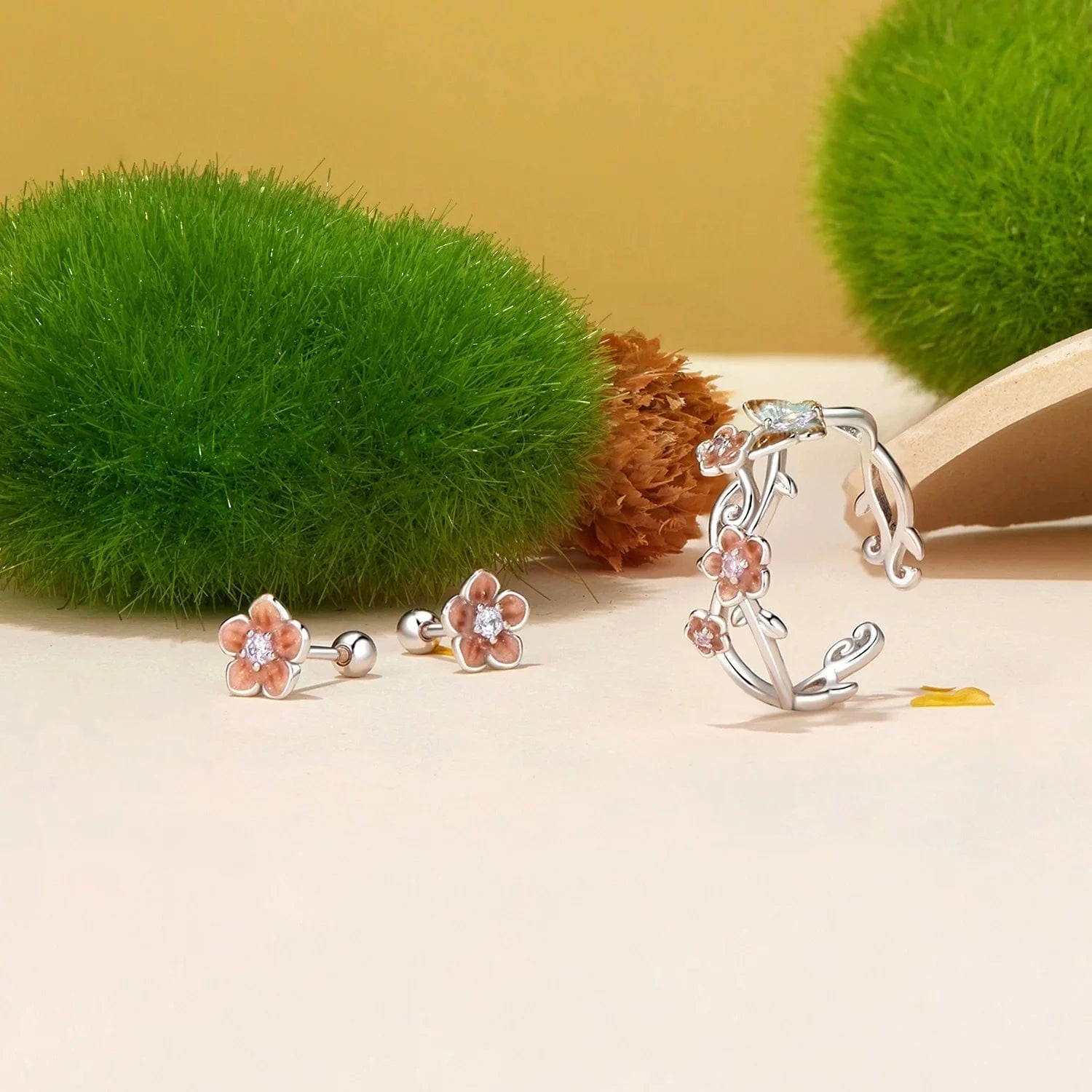 925 Sterling Silver Fashion Jewelry Sets Fine Jewelry Making Wholesale Blossom Cherry Butterfly&Kingfisher Stud Earring&Ring Set