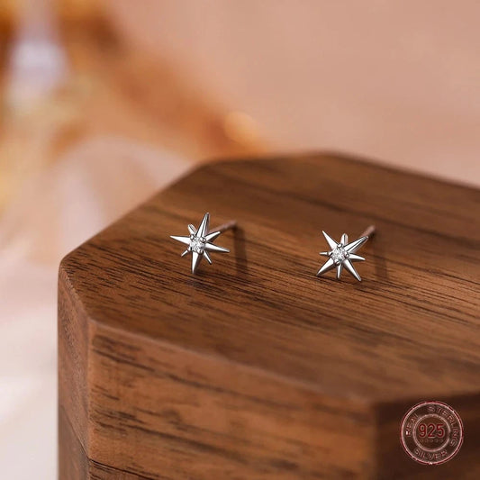 925 Sterling Silver Geometric Eight Star Stud Earrings for Women Funny Korean Zircon Small Earring Wedding Bride Luxury Jewelry