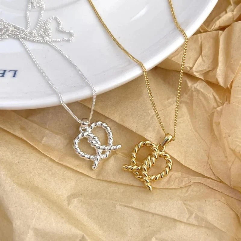 925 Sterling Silver Geometric Hollow Twist Heart Shape Pendant Necklace For Women Gifts Jewelry