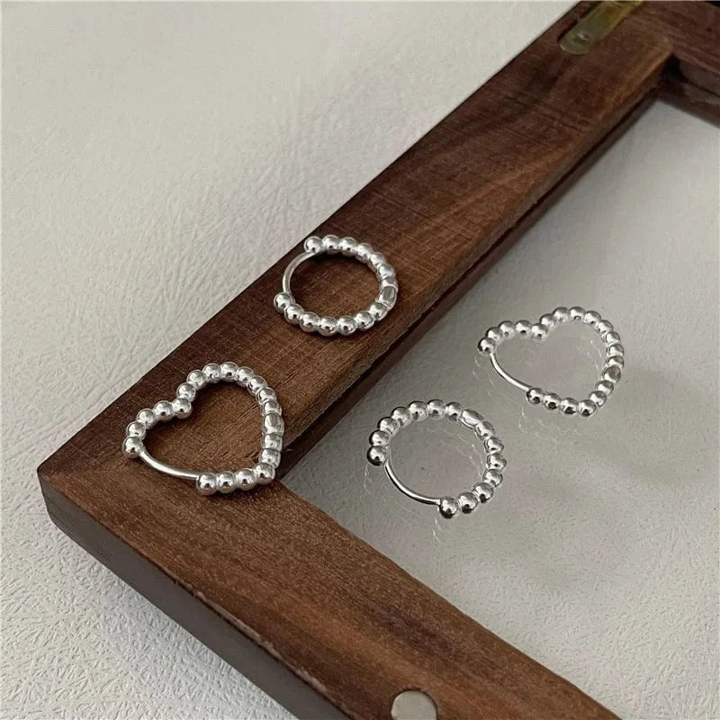 925 Sterling Silver Geometric Round Heart Beads Shape Hoop Earrings For Girls Women Christmas Gifts