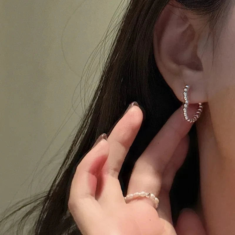 925 Sterling Silver Geometric Round Heart Beads Shape Hoop Earrings For Girls Women Christmas Gifts