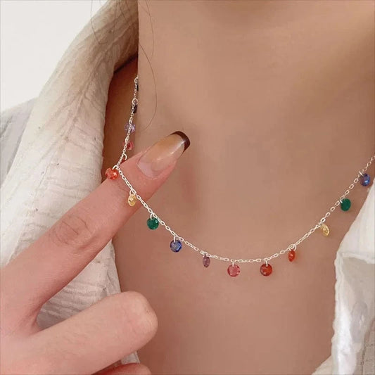 925 Sterling Silver Multi-Color Rainbow Cubic Zircon Choker Necklace For Women Wedding Jewelry Wholesale
