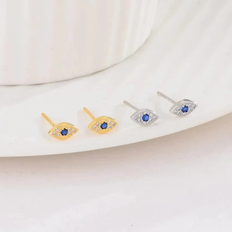 925 Sterling Silver Pave Zircon Blue Stud Earrings Women Classic Temperament Wedding Jewelry Accessories