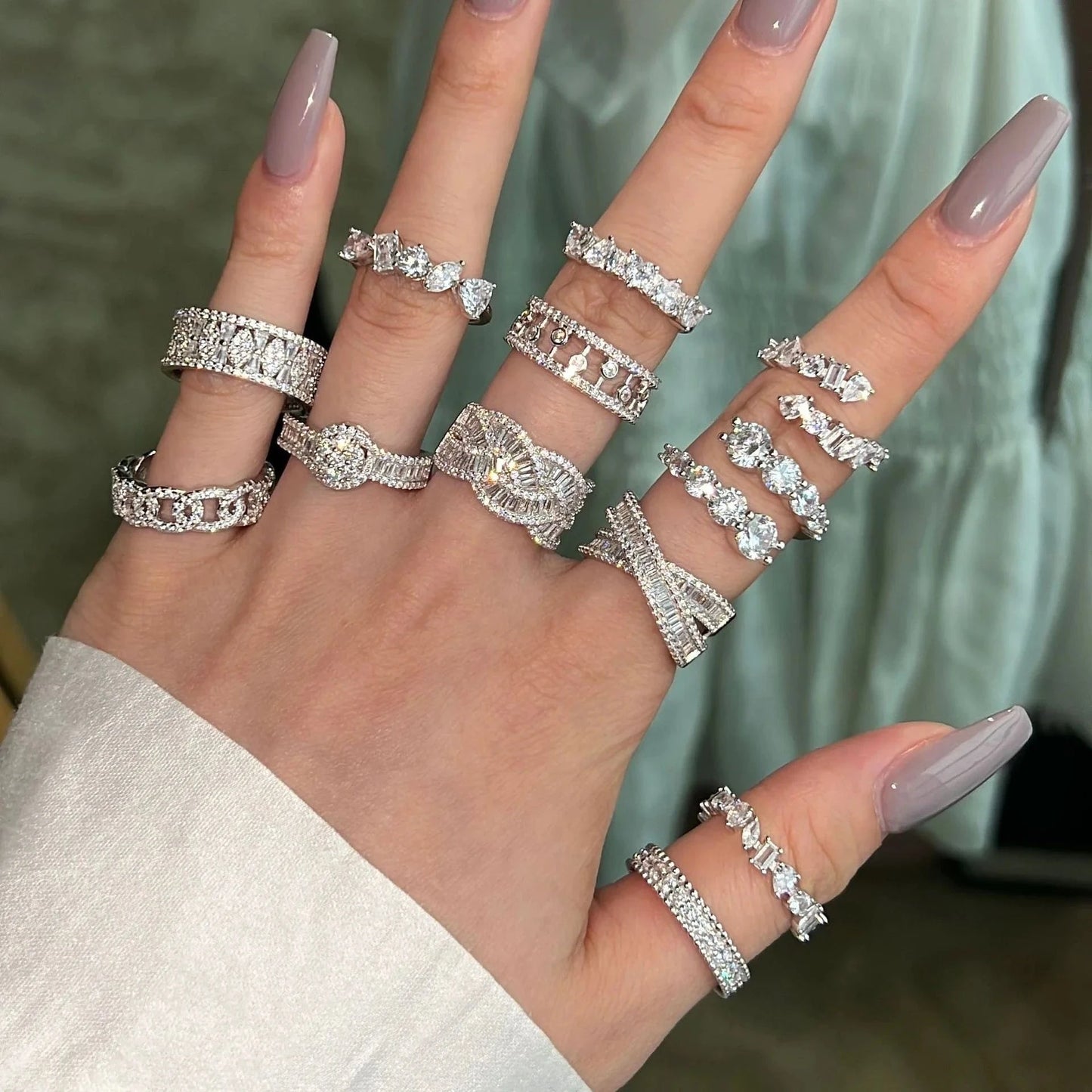 925 Sterling Silver Rings For Women Original Tiara Heart Wishbone Engagement Wedding Stacking Ring Crystals Jewelry Love Gift