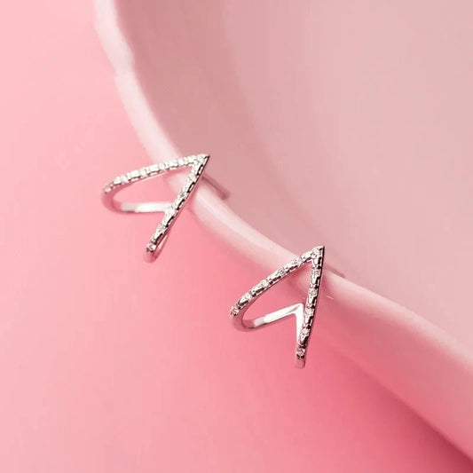 925 Sterling Silver Simple CZ Zircon V Shape Stud Earrings For Girls Jewelry Gifts