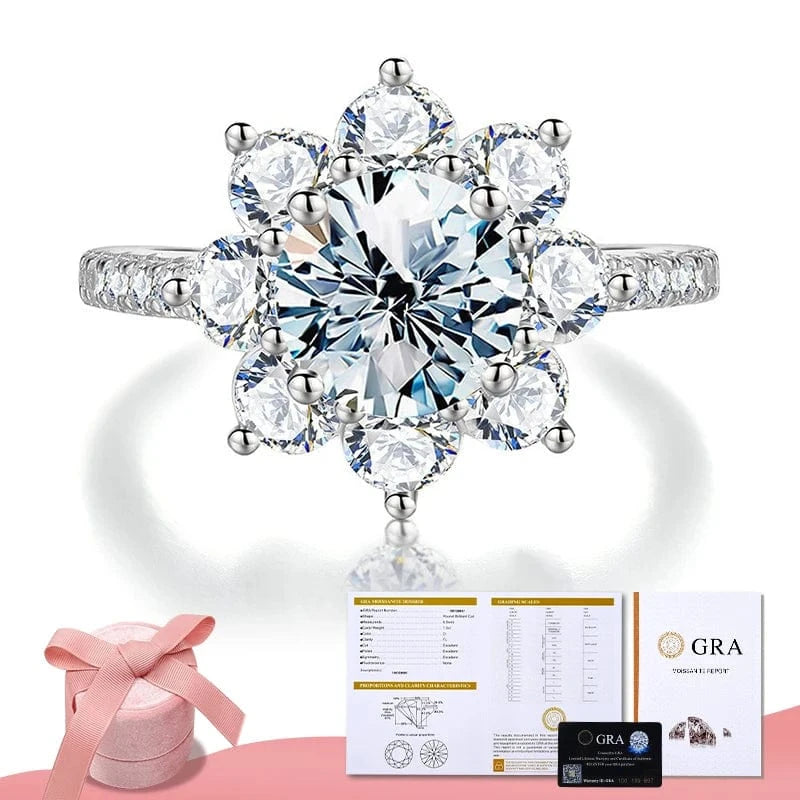 925 Sterling Silver Unusual Halo Zirconia Flower Shape Luxury Diamond Moissanite Rings 1 2 Carat For Women Wedding fine jewelry