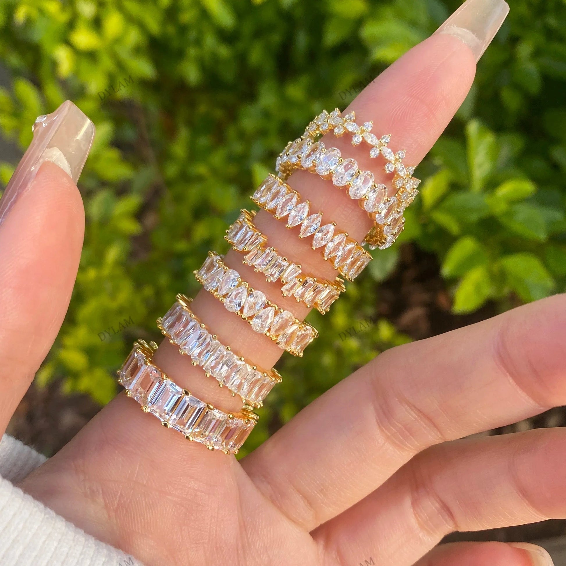 925 Sterling Silver Zircon Jewellery Eternity Band Diamond Engagement Wedding Ring Stackable 18K Gold Plated Rings Jewelry Women