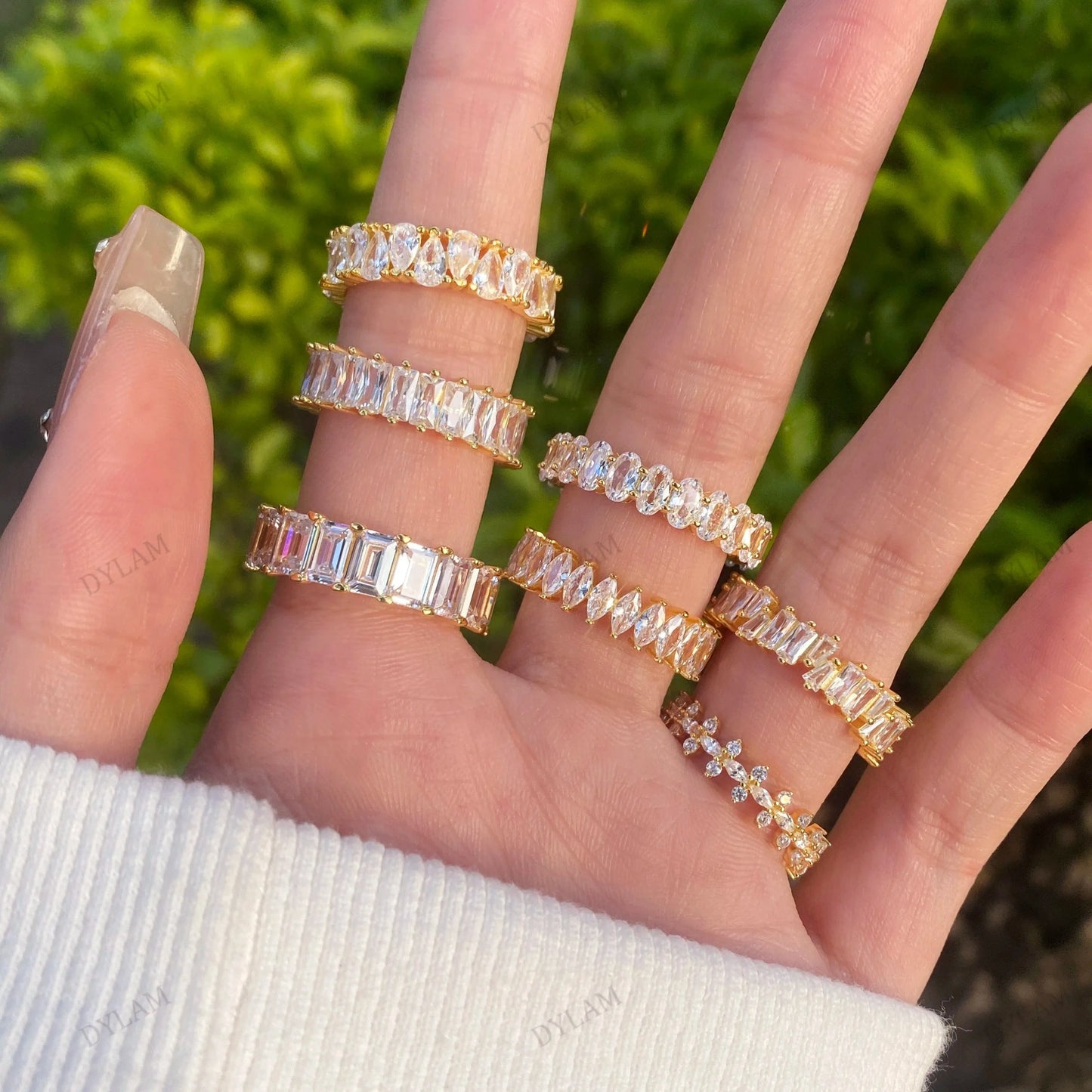 925 Sterling Silver Zircon Jewellery Eternity Band Diamond Engagement Wedding Ring Stackable 18K Gold Plated Rings Jewelry Women