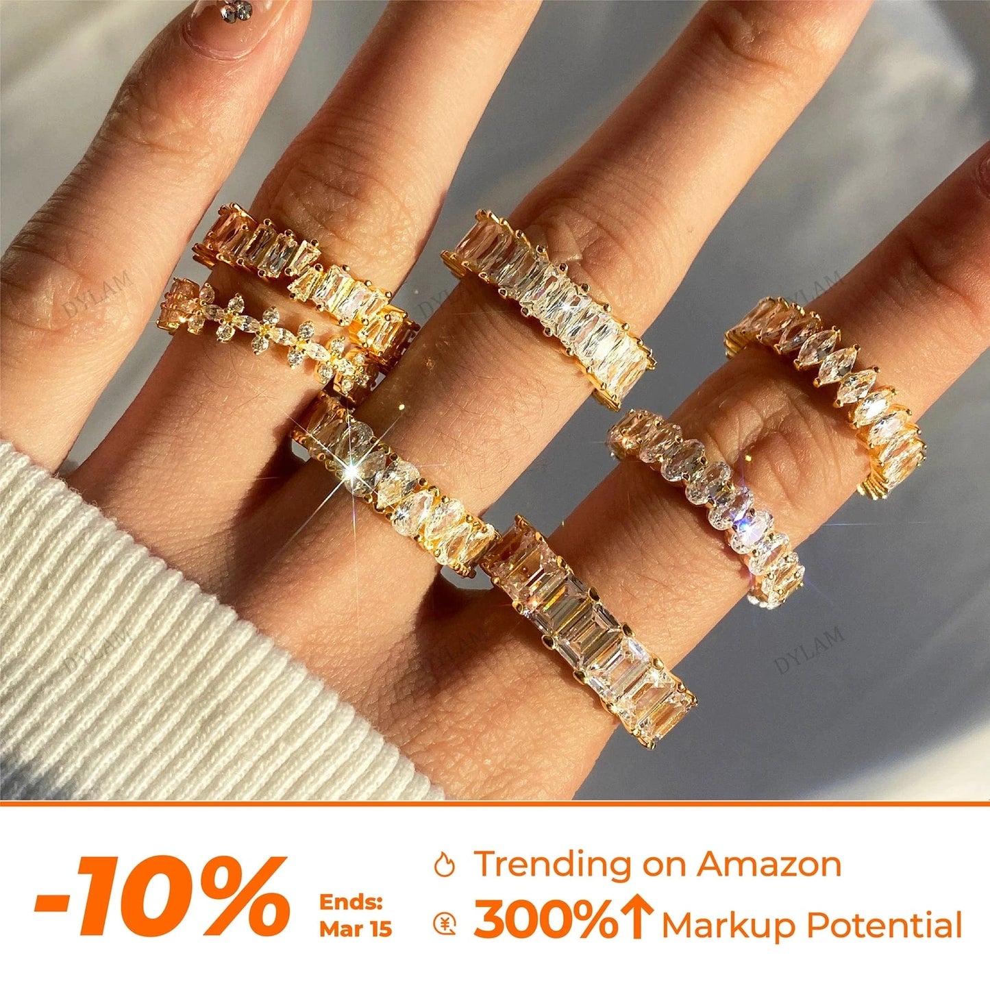 925 Sterling Silver Zircon Jewellery Eternity Band Diamond Engagement Wedding Ring Stackable 18K Gold Plated Rings Jewelry Women