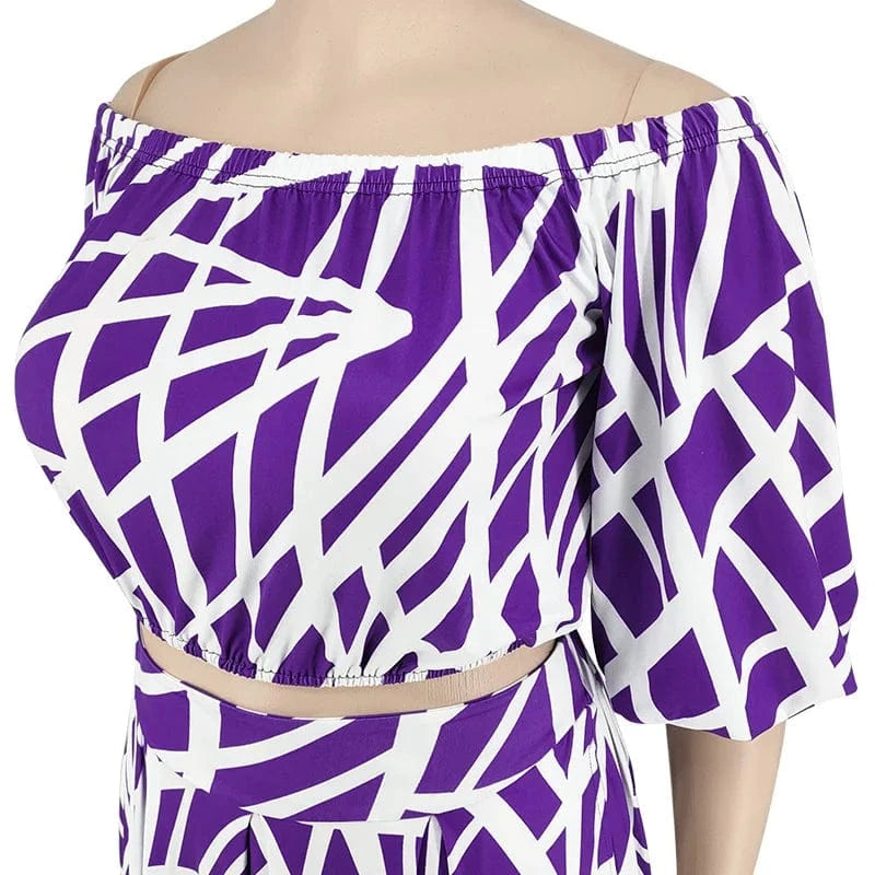 9423 2024 New Design Chic Printed Ladies Crop Top Blouse And Maxi Skirts With Pockets Summer Fashion 2 Piece Vacation Outfits