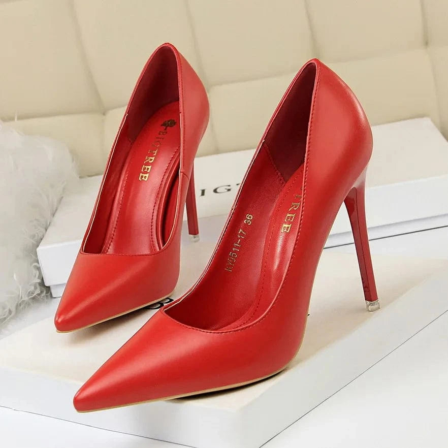 9511-17 Trendy Simple Stiletto Ladies Heel Shoes Splicing Pointy With Shallow Tops Office Ladies Thin High Heels Shoes For Women