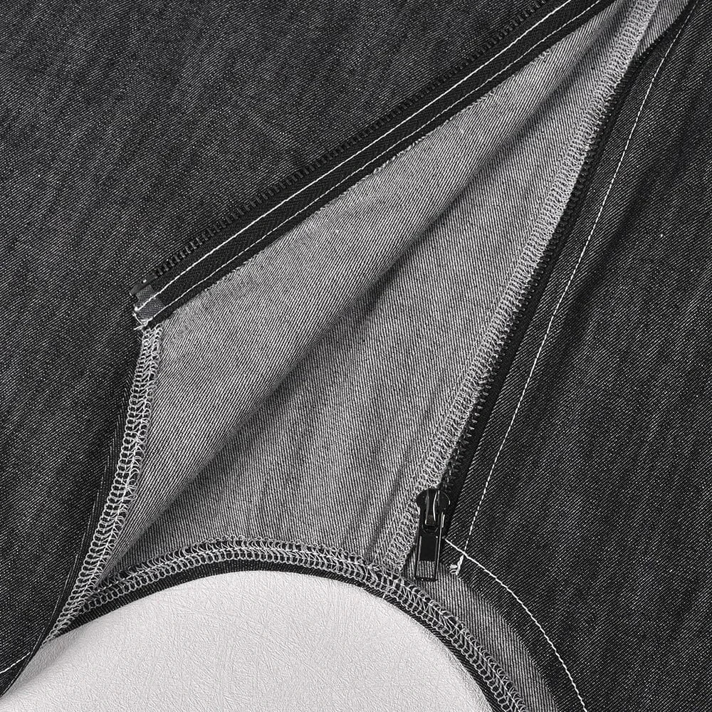 9866dhd New Sexy Elegant Women's Denim Dress Slim Long Sleeve Asymmetrical Shirt Collar Zipper Denim Dress For Lady Women