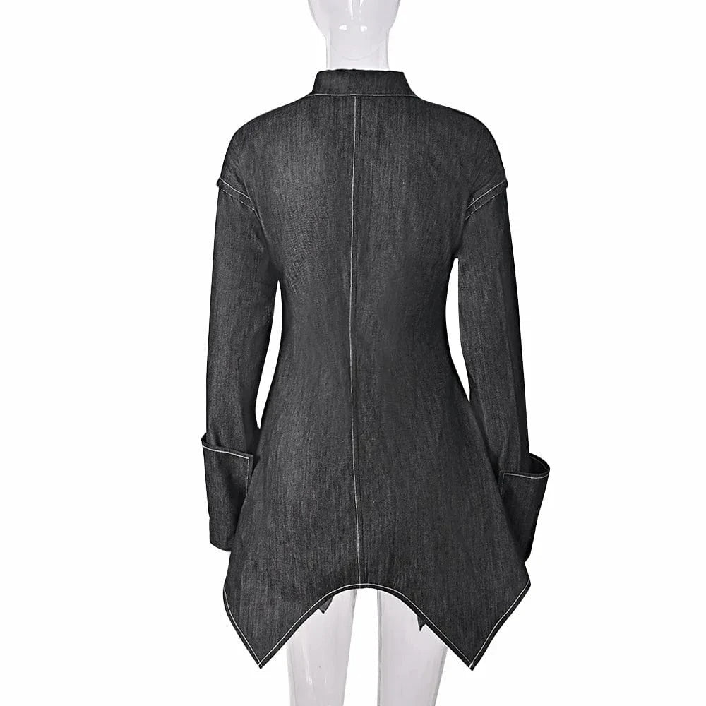 9866dhd New Sexy Elegant Women's Denim Dress Slim Long Sleeve Asymmetrical Shirt Collar Zipper Denim Dress For Lady Women