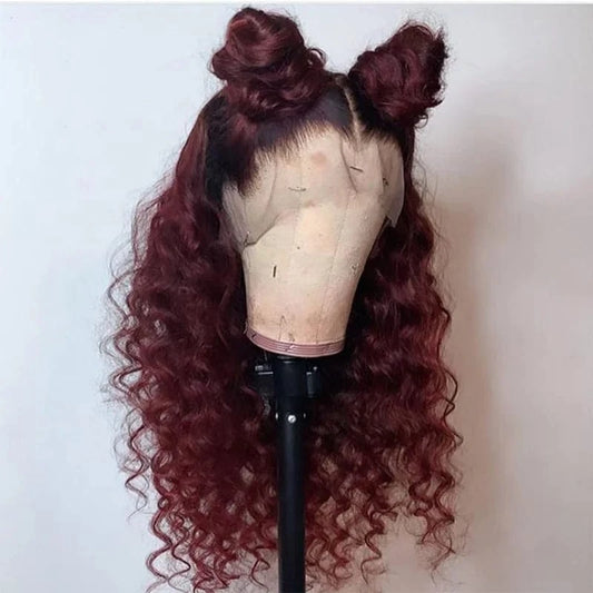 99j / 14 Inches 12A Grade Ombre Dark 99J wine red Color Deep Loose Wave Virgin Human Hair straight 100% human hair lace front wigs