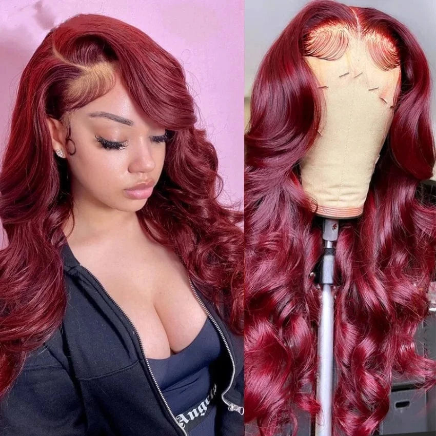 99J Burgundy Body Wave Lace Front Wig Red Colored Hd Lace Frontal Brazilian Human Hair Wigs For Woman
