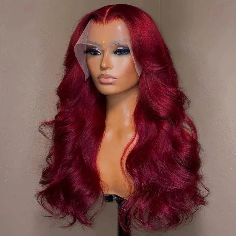 99J Burgundy Body Wave Lace Front Wig Red Colored Hd Lace Frontal Brazilian Human Hair Wigs For Woman