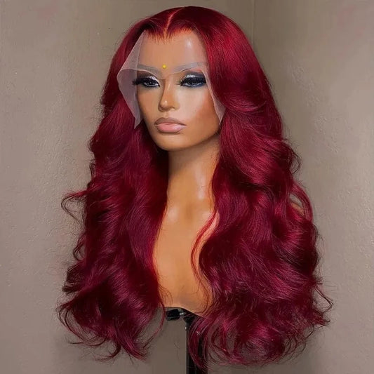 99J Burgundy Body Wave Lace Front Wig Red Colored Hd Lace Frontal Brazilian Human Hair Wigs For Woman
