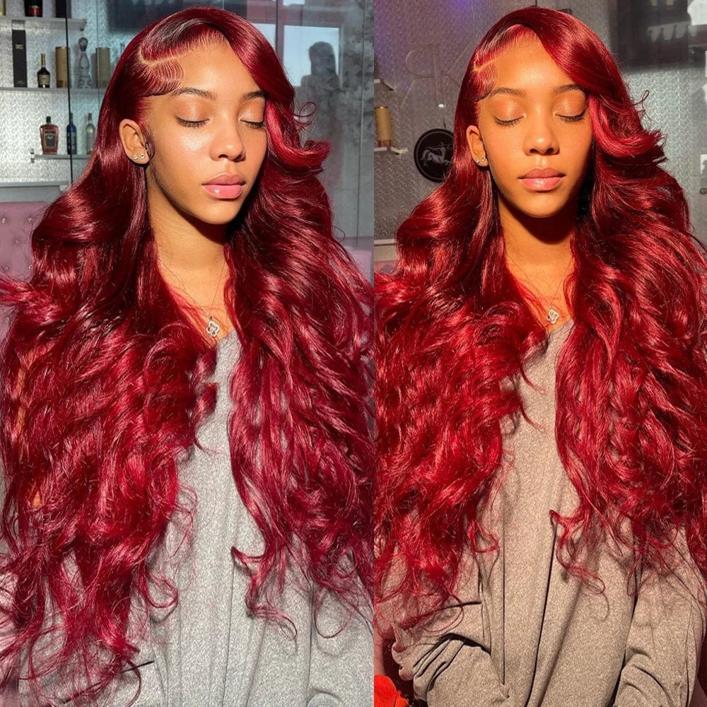 99J Burgundy Body Wave Lace Front Wig Red Colored Hd Lace Frontal Brazilian Human Hair Wigs For Woman