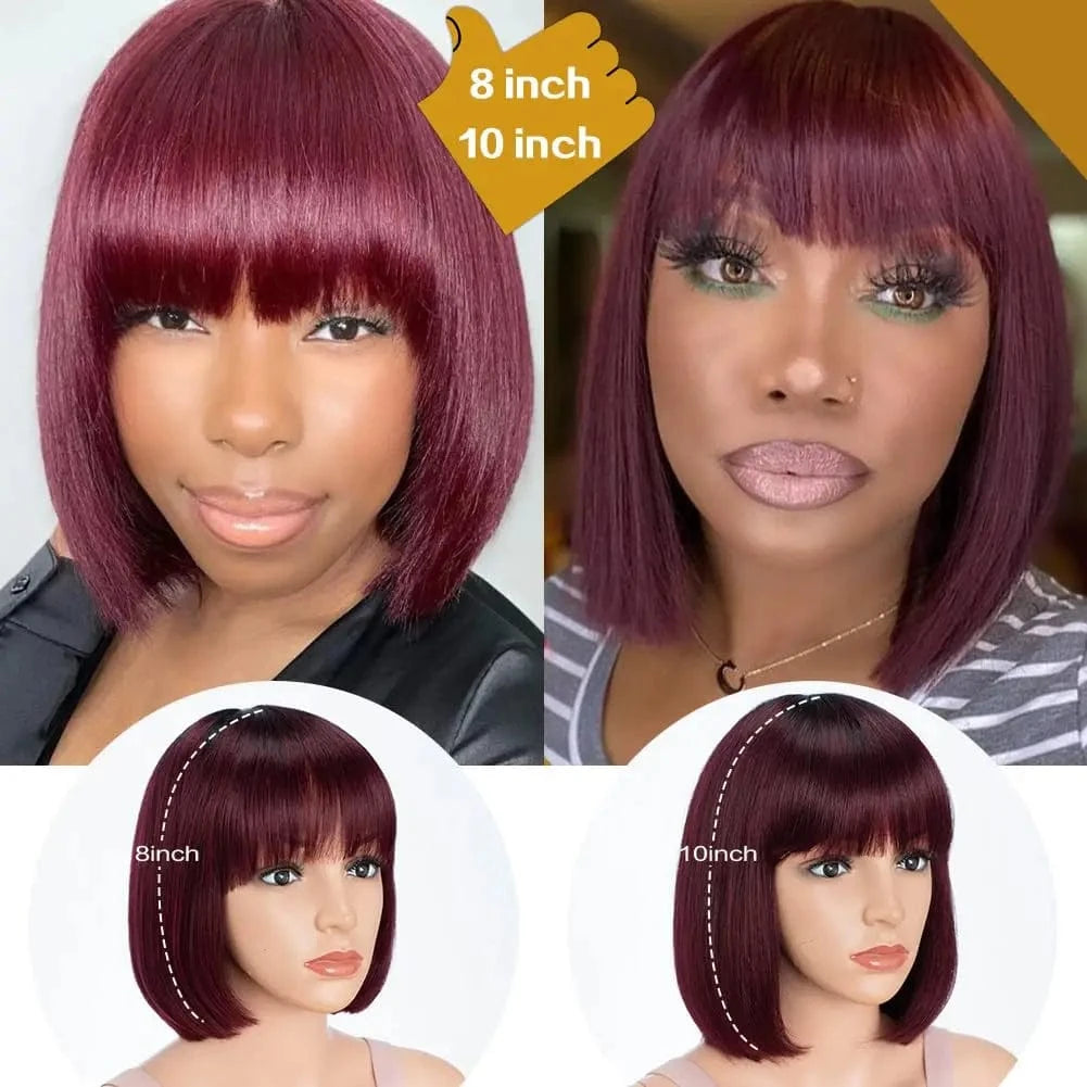 #99J Color Straight  Hair Machine Made Wig 100% Remy Human Hair Glueless Wig 180% Density Brazilian Hair