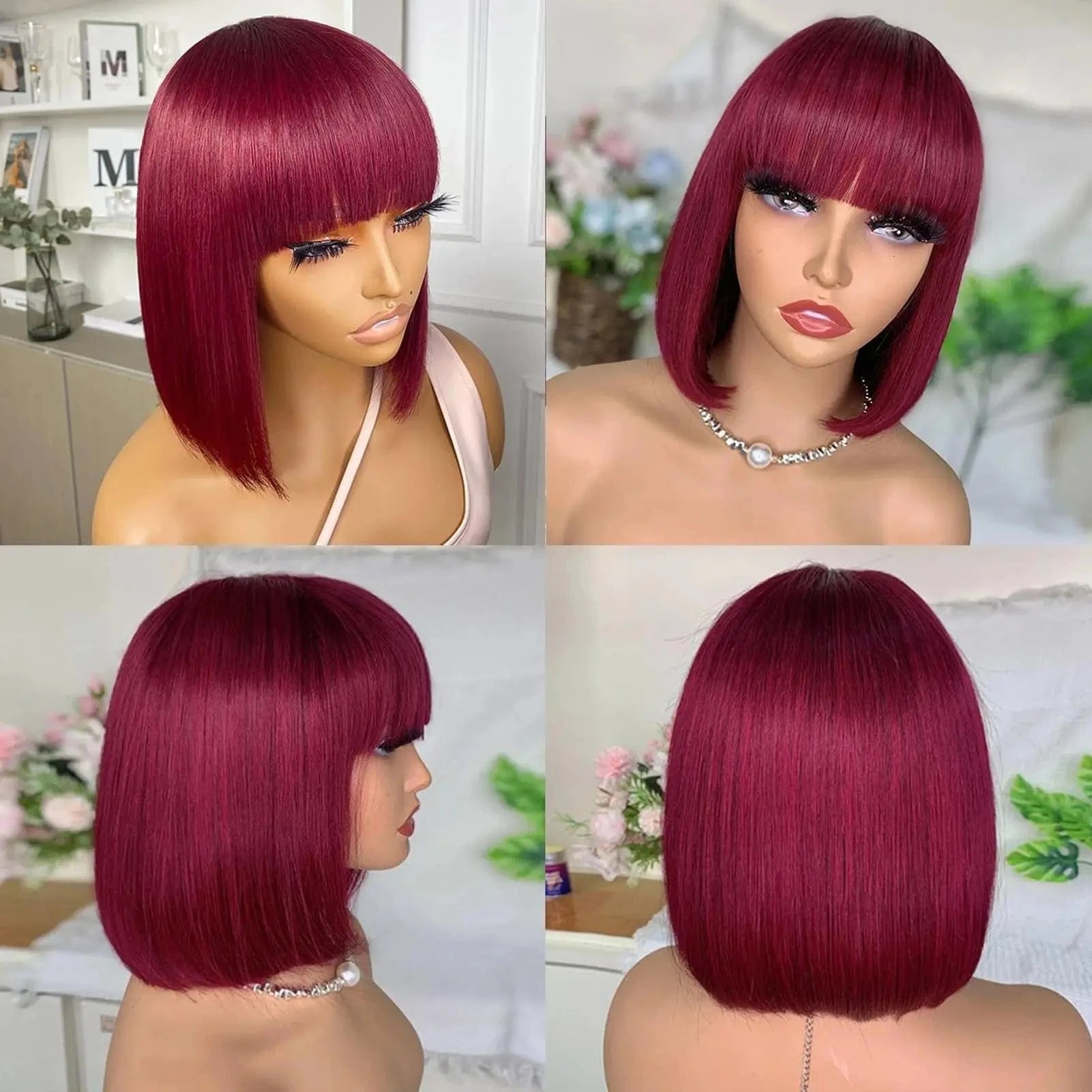 #99J Color Straight  Hair Machine Made Wig 100% Remy Human Hair Glueless Wig 180% Density Brazilian Hair