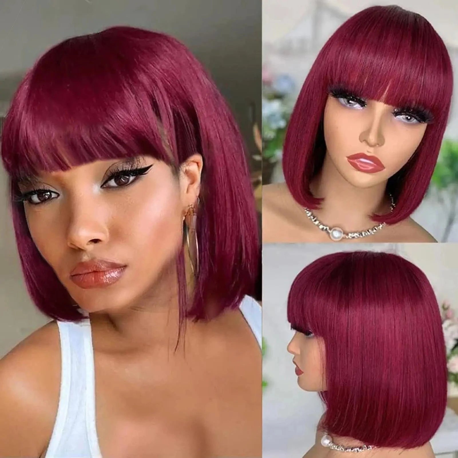 #99J Color Straight  Hair Machine Made Wig 100% Remy Human Hair Glueless Wig 180% Density Brazilian Hair