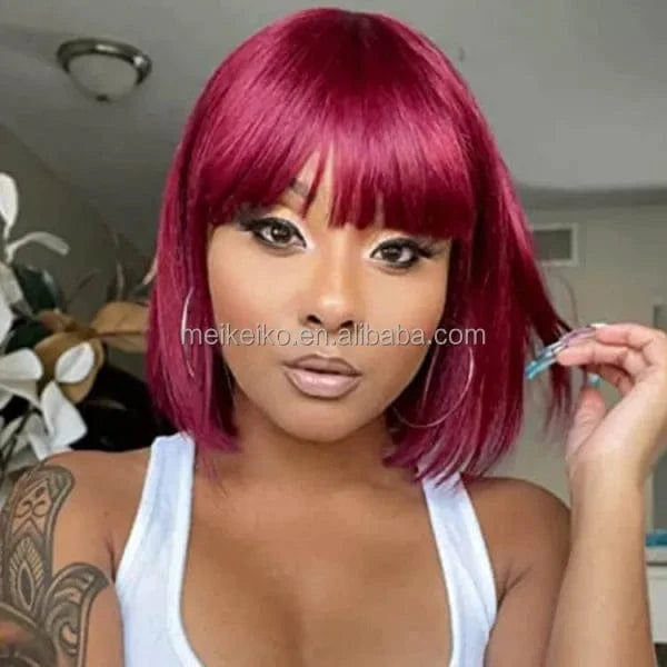 #99J Color Straight  Hair Machine Made Wig 100% Remy Human Hair Glueless Wig 180% Density Brazilian Hair