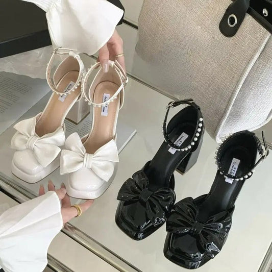 9CM Summer New Arrival  Blue Sandals Sexy Bow Chunky Ankle Strap Platform Heels for Women