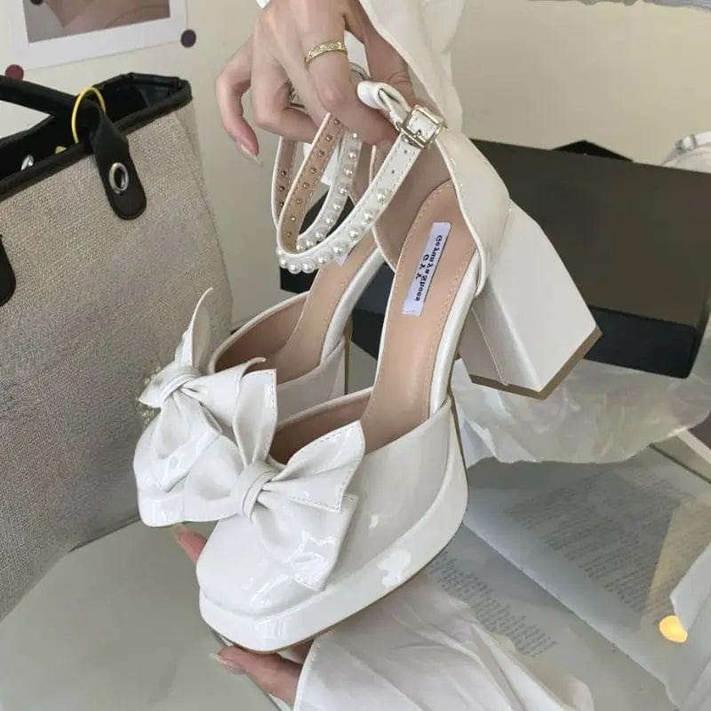 9CM Summer New Arrival  Blue Sandals Sexy Bow Chunky Ankle Strap Platform Heels for Women