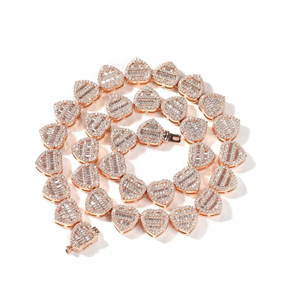 9inch / Rose gold Fashion Heart Baguette CZ Bracelet Necklace Silver Purple Bracelet Hot Sale Popular Gift Women  Man Jewelry