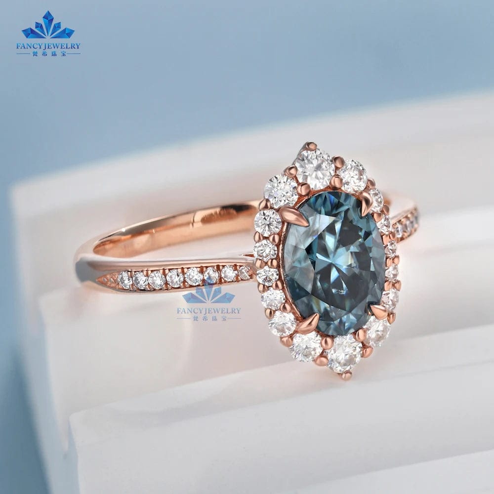 9K 10K 14K 18K Solid Gold Jewelry Hola Oval Moissanite Ring Engagement 1.5ct Blue-grey Moissanite Wedding Rings